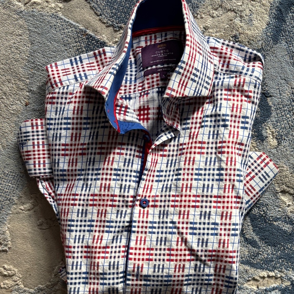 Men's Red and Blue Checkered Casual Button Down Shirt pit-pit 20 inches